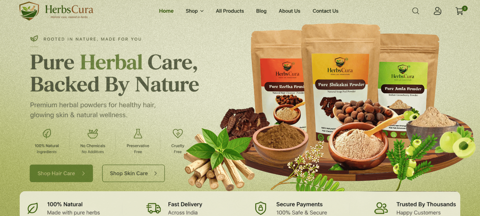 HerbsCura Natural Herbal Powders for Hair and Skin Care