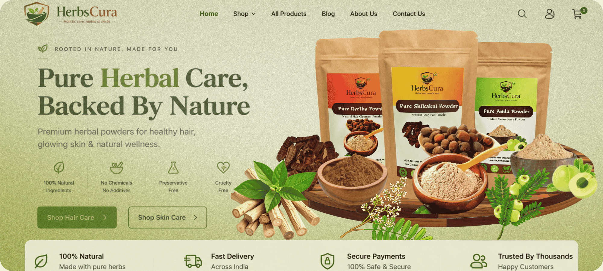 HerbsCura Natural Herbal Powders for Hair and Skin Care